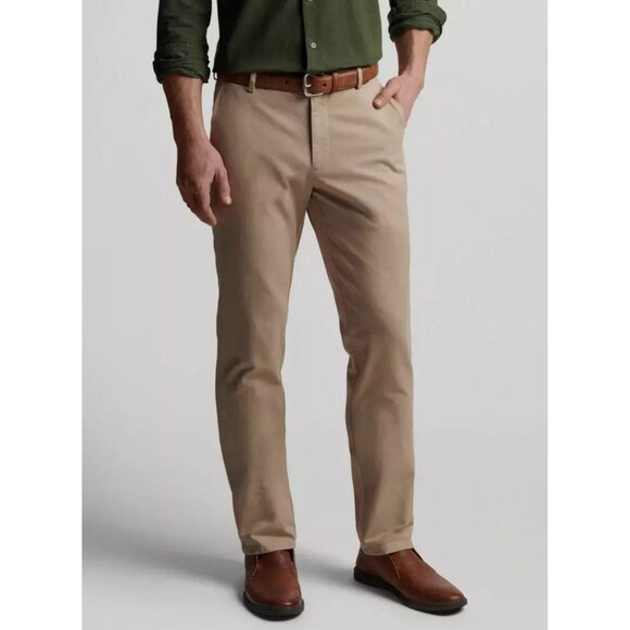 $179 Peter Millar Men's Beige Crown Pilot Flat Front Pants Size 36